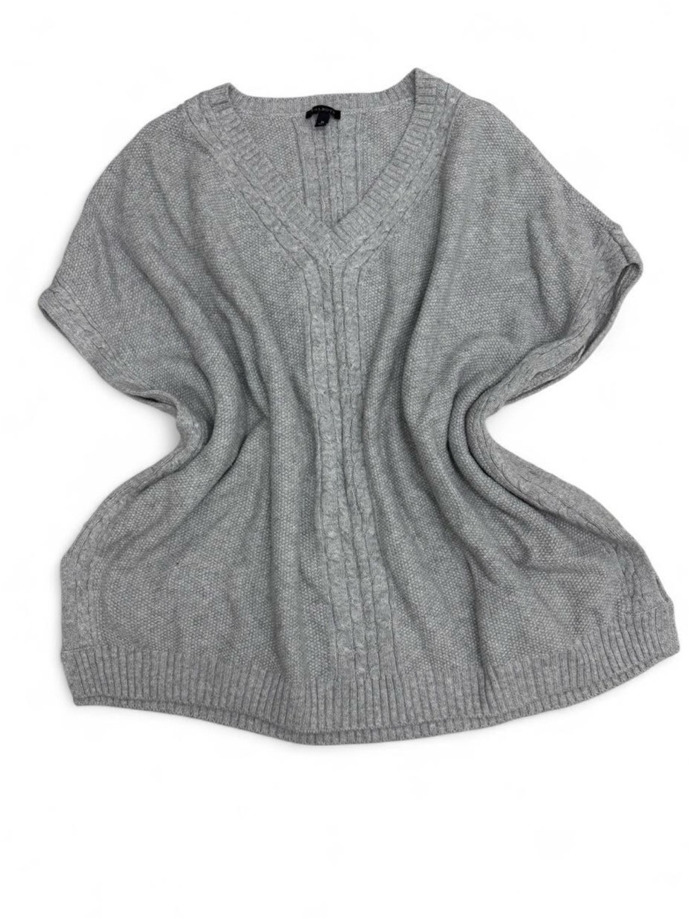 Talbots Light Gray V-Neck Cable Knit Women's Poncho - cozy fall casual - sz Med